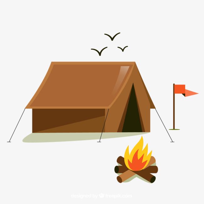 Vector Tent Camping, Small Flags, Bonfire, Field PNG and