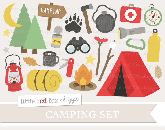 Camping Clipart, Tent Clip Art, Campfire Clipart, Lantern