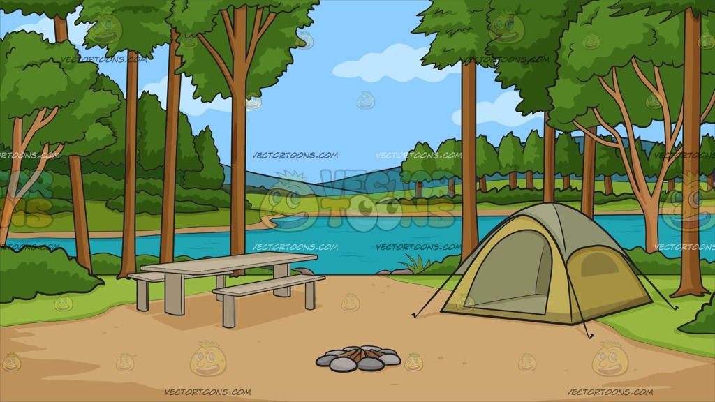 Campground During The Day Background Cartoon Clipart