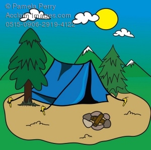 Clip Art Illustration of a Pup Tent at a Campsite