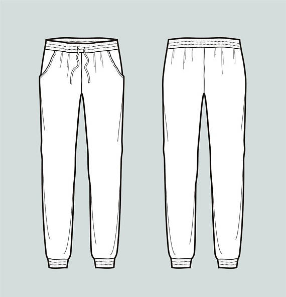 Jogger pants vector fashion flat sketch, Adobe Illustrator