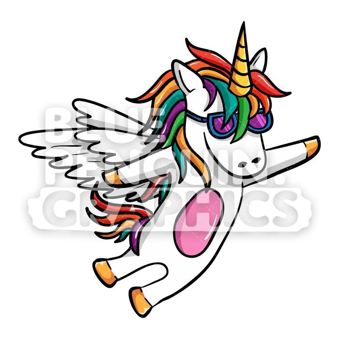 Unicorn Flying With Wings Vector Cartoon Clipart Illustration