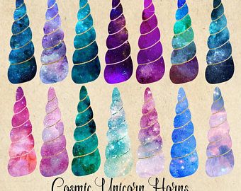 Cosmic Unicorn Horns Clipart, watercolor nebula outer space