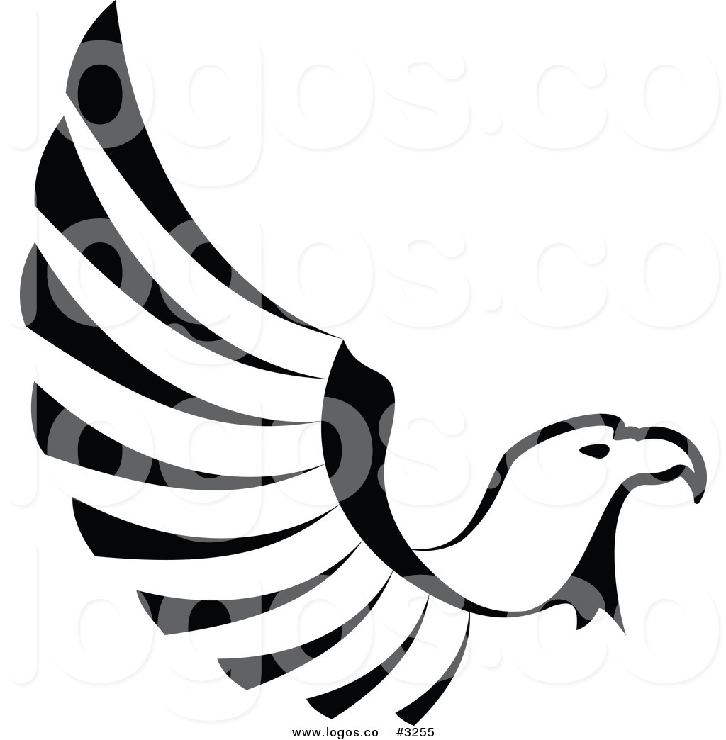 Royalty Free Vector of a Black and White Eagle and Wing Logo