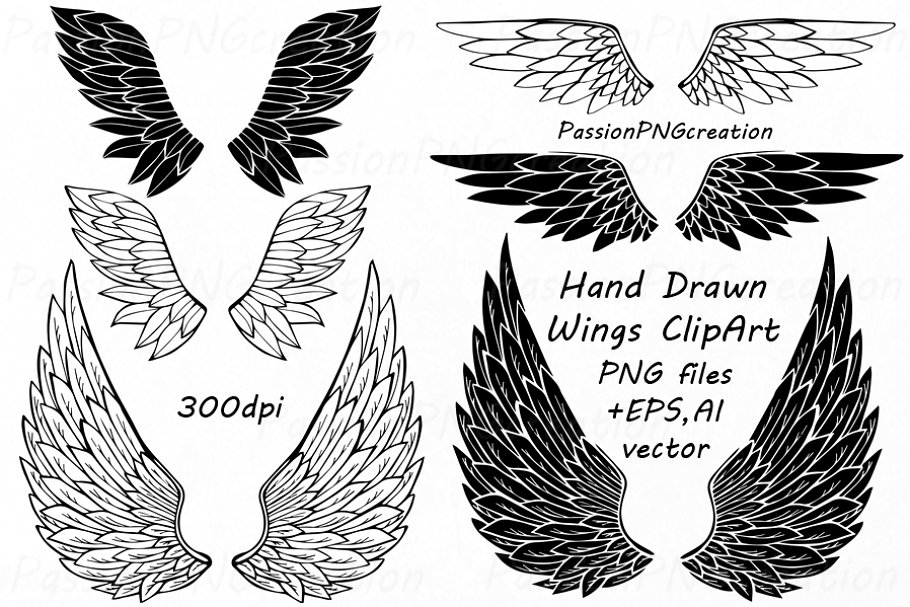 Hand Drawn Wings Clipart