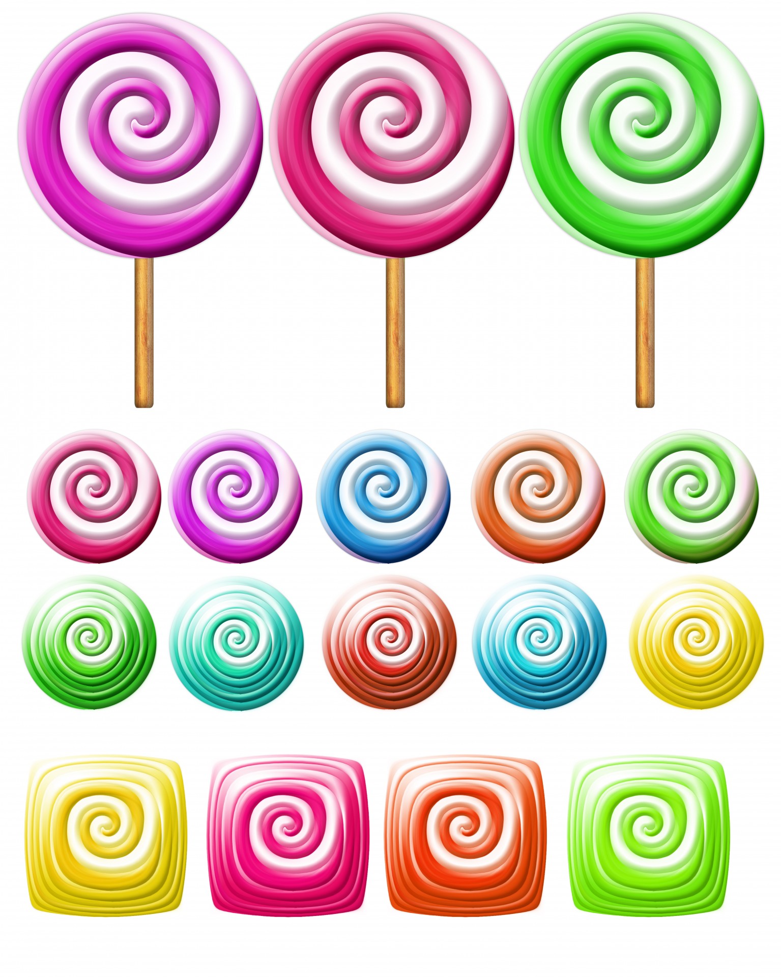 Bright lollipops icons over white background,clipart,candy