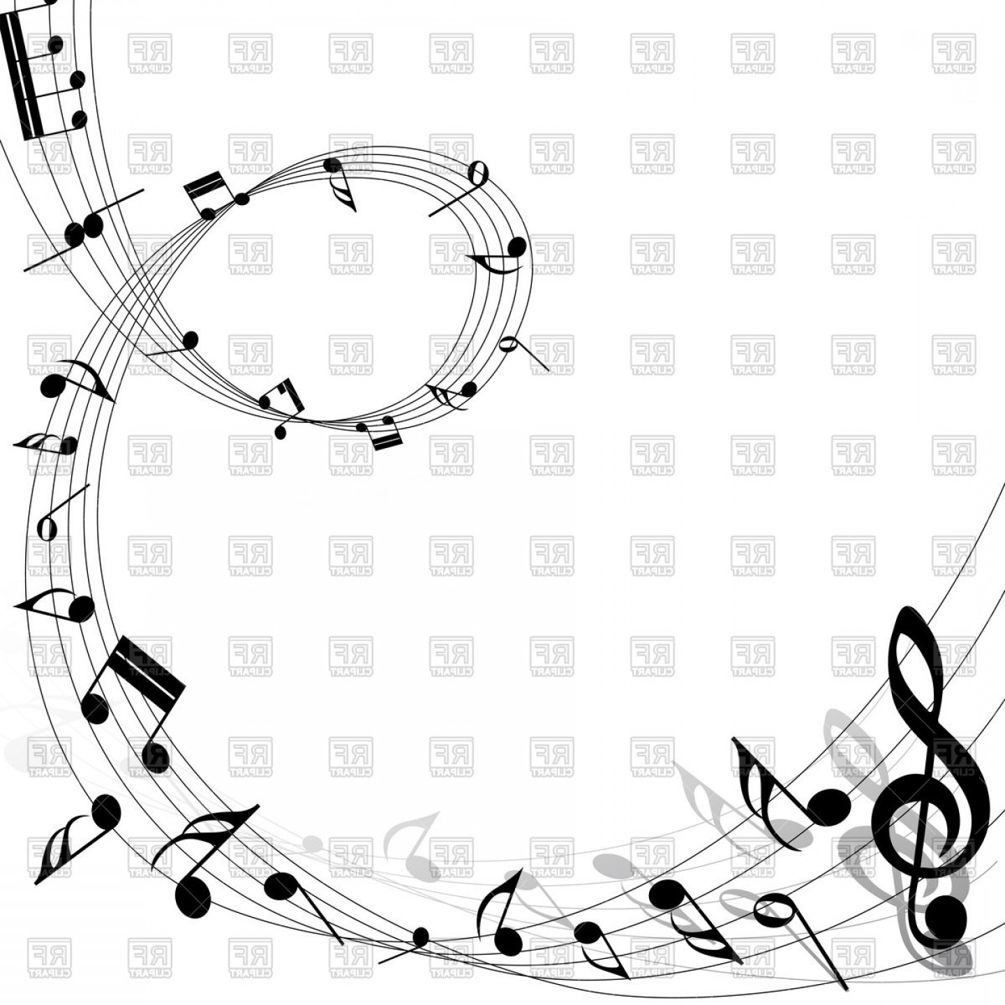 Musical Notes Swirl Design Background Vector Clipart