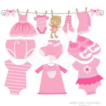 Baby Girl Clothes Cute Digital Clipart, Baby Girl Graphics