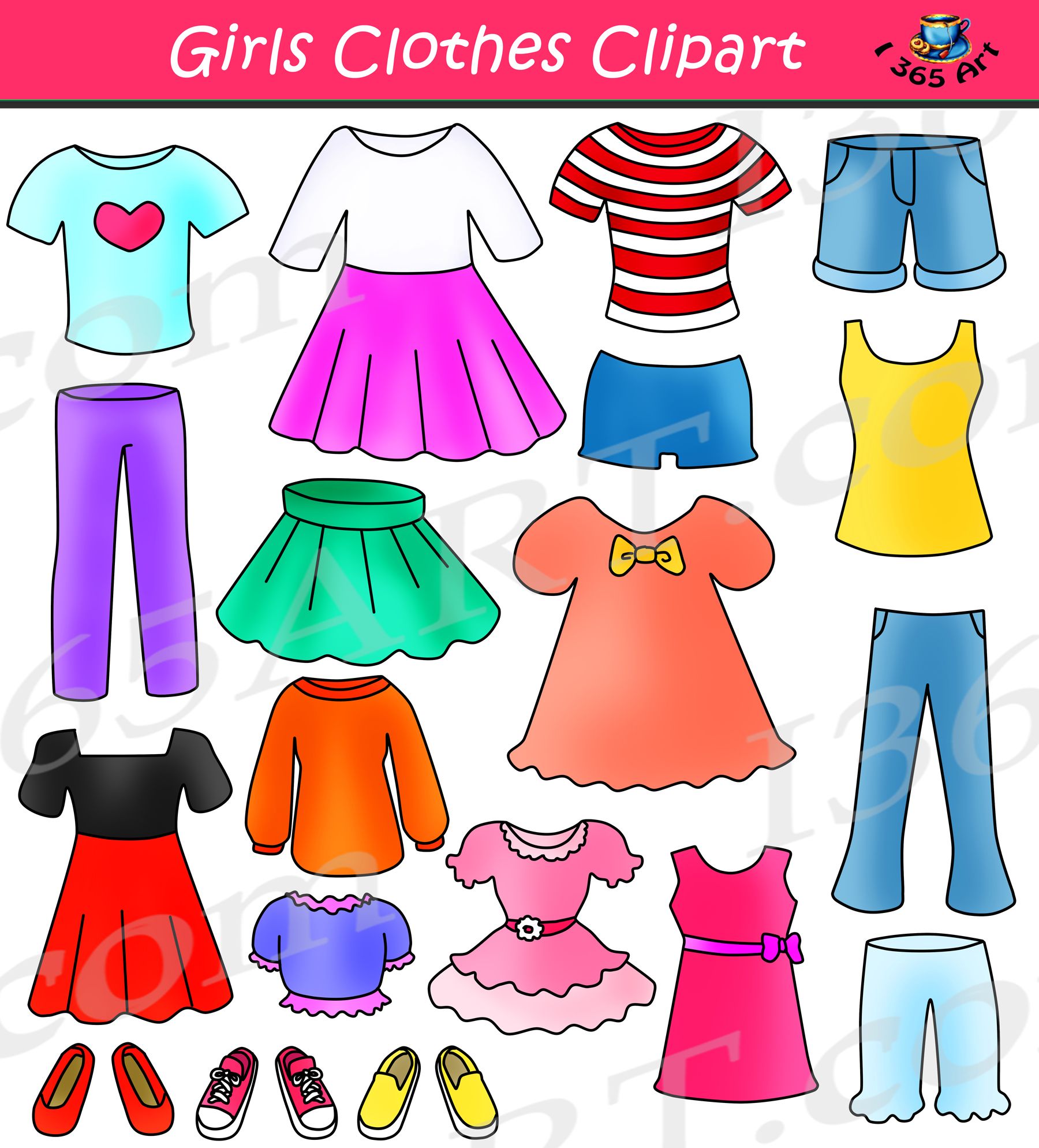 Girls Clothes Clipart Set Dress Up Clip Art