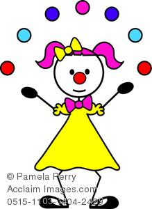 Clip Art Image of a Female Stick Figure Clown Juggling