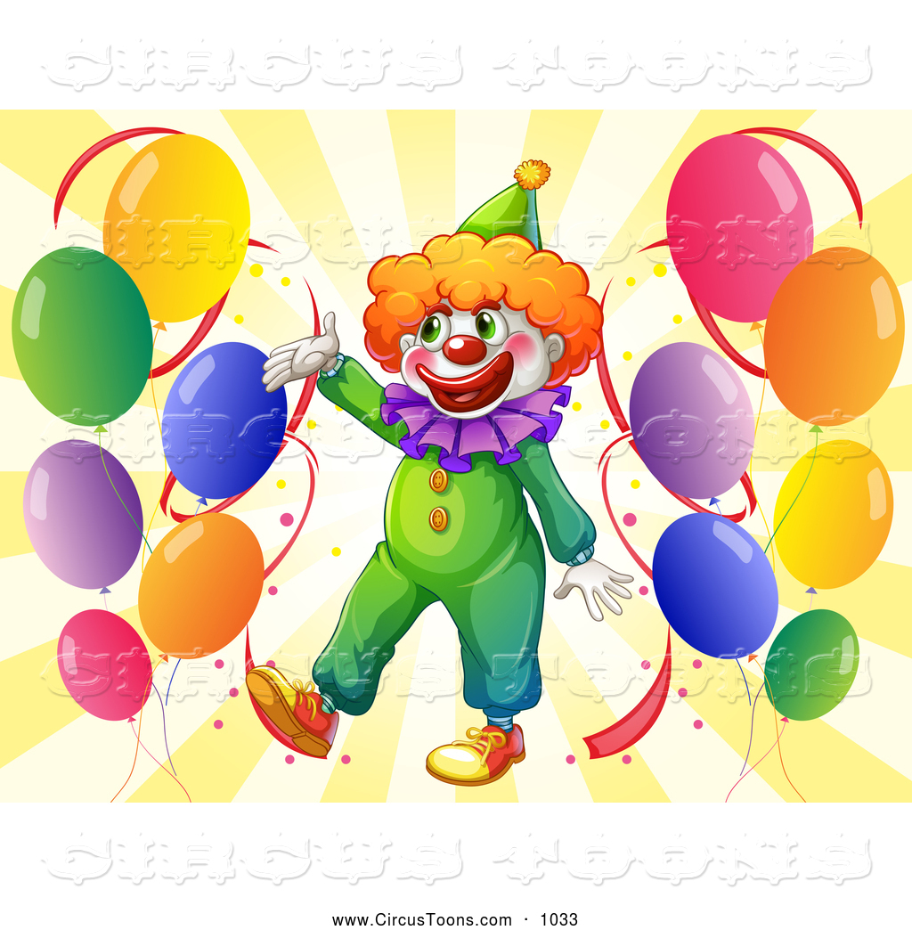 Circus Clipart of a Friendly Clown with Party Balloons and
