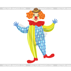 Colorful Friendly Clown In Derby Hat And Classic