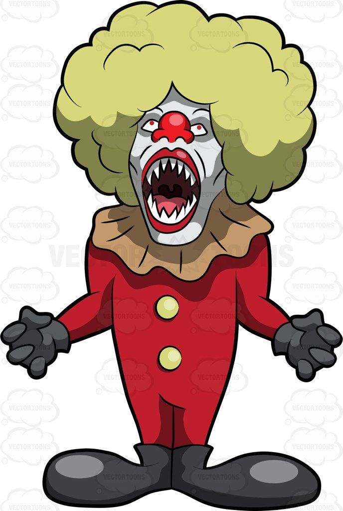 A scary clown with fangs