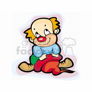 A Small baby Clown Acting Shy Holding his Big Red Hat clipart