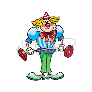 A Skinny Clown with a Striped Cone Hat Holding Barbells clipart