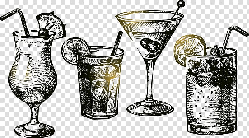 Cocktail glasses illustration, Cocktail Martini Cosmopolitan