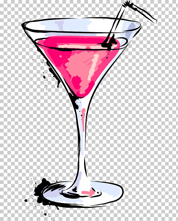 Cocktail Martini, Cartoon painted red cocktail, pink martini