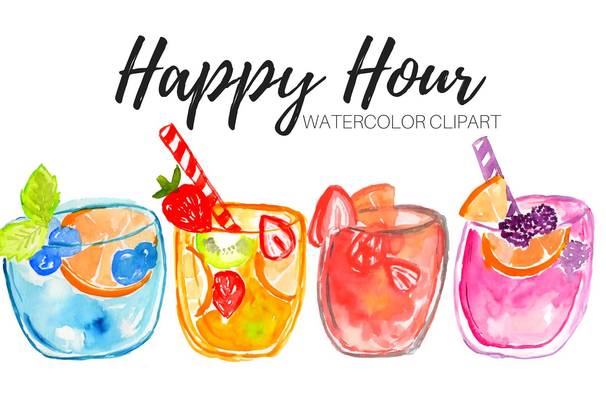 Watercolor drinks cocktail.