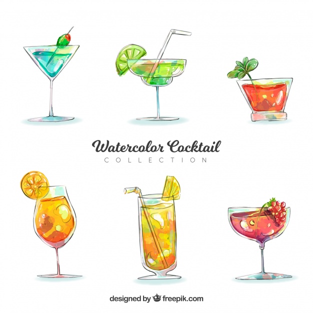 Watercolor cocktails collection Vector