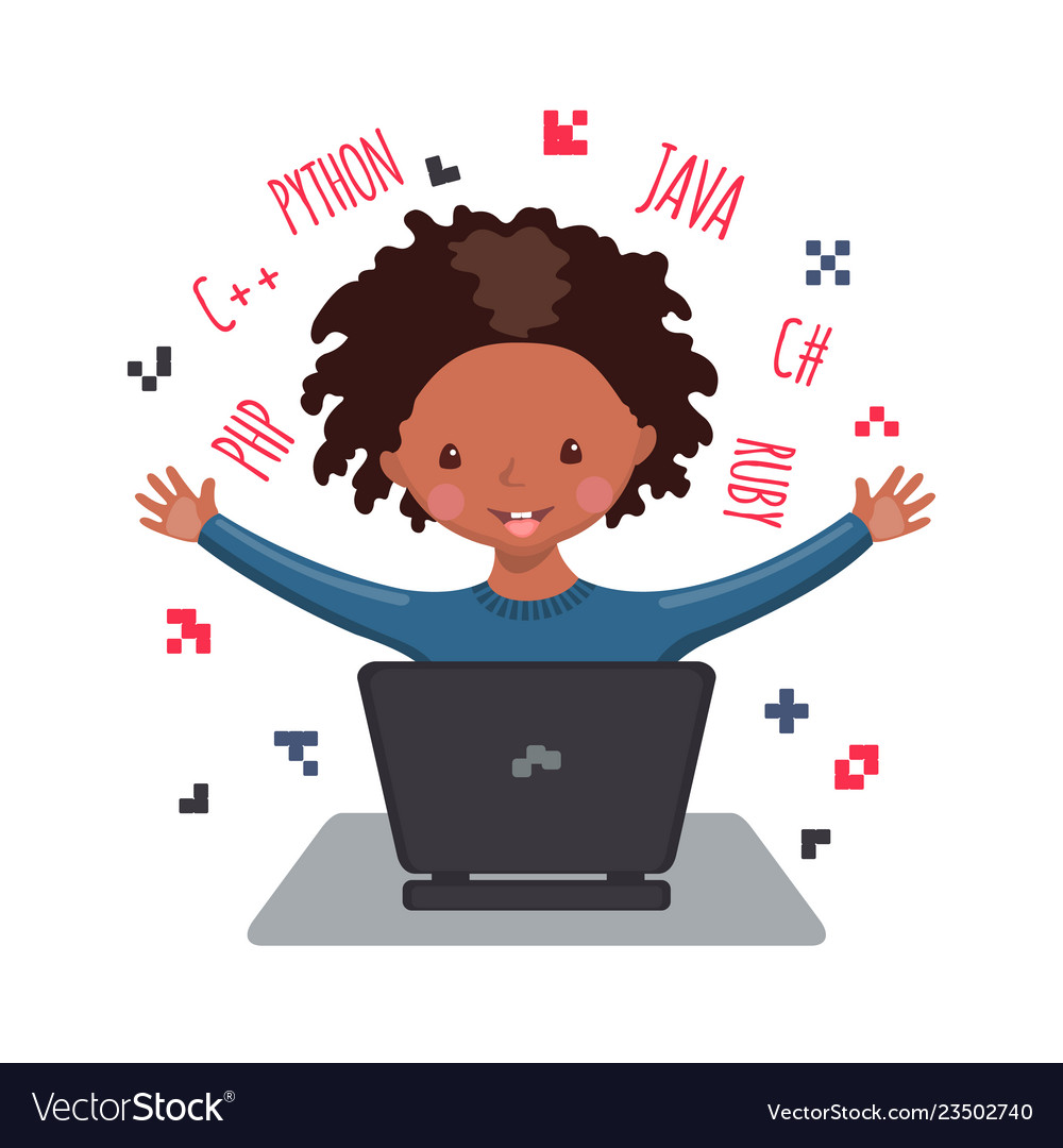 African american happy boy learning coding vector image