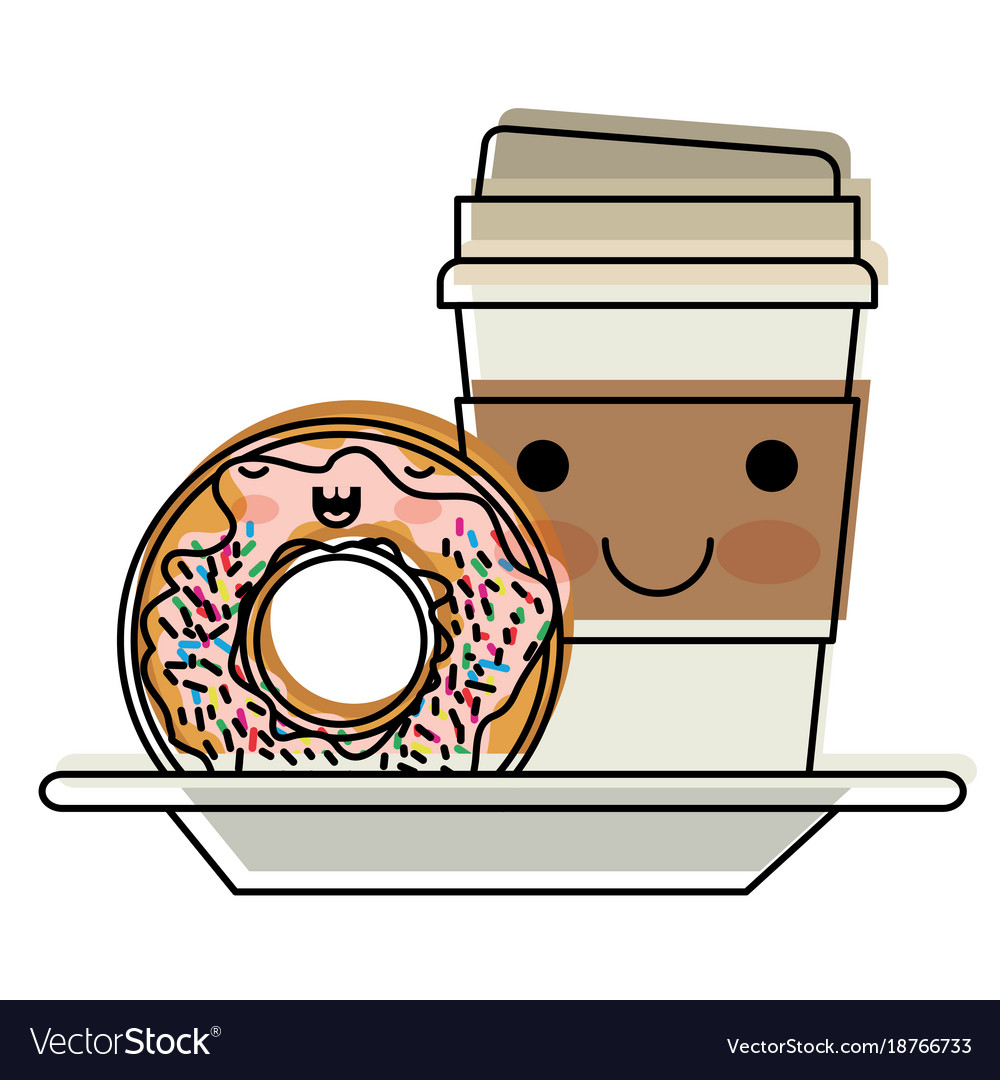Kawaii disposable coffee cup and donut cream