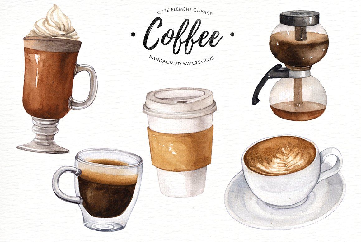 Coffee watercolor clipart by everysunsun on