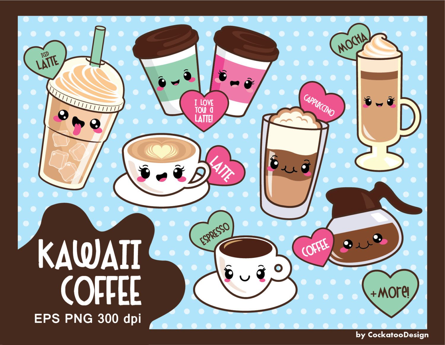 Coffee clipart, kawaii coffee clipart, cute coffee clipart