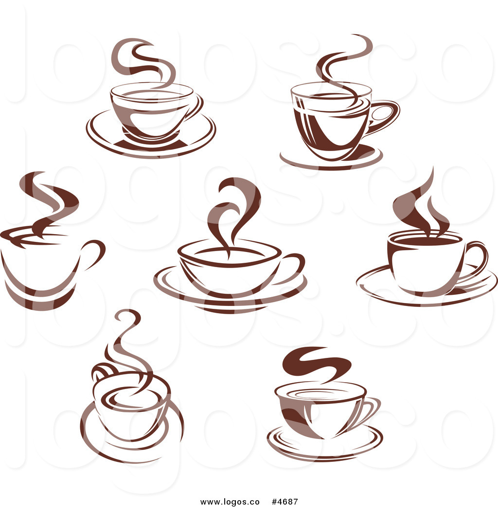 Royalty Free Clip Art Logos of Steamy Brown Coffee Cups by