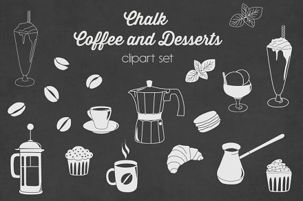 Chalkboard coffee desserts clipart