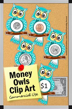 Owl Themed Money Clip Art, United States Coins Currency