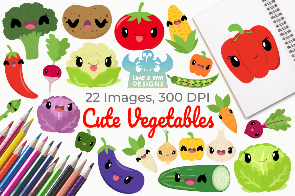 Cute Vegetables Clipart, Instant Download, Commercial Use By