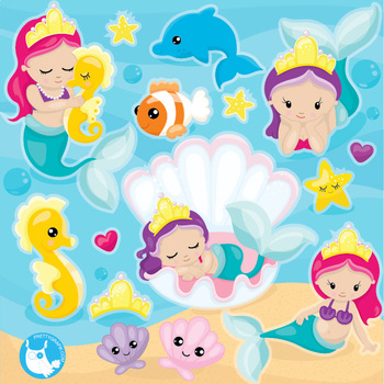 Baby mermaids clipart commercial use, vector graphics