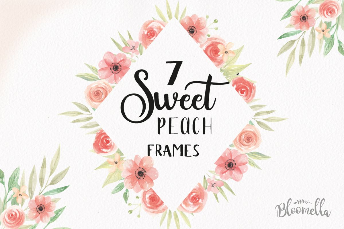 Sweet Peach Frames Watercolor Clipart Border Flowers Coral Florals