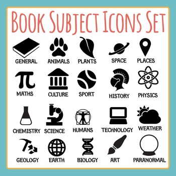 Book Subject Icons Clip Art Pack for Commercial Use
