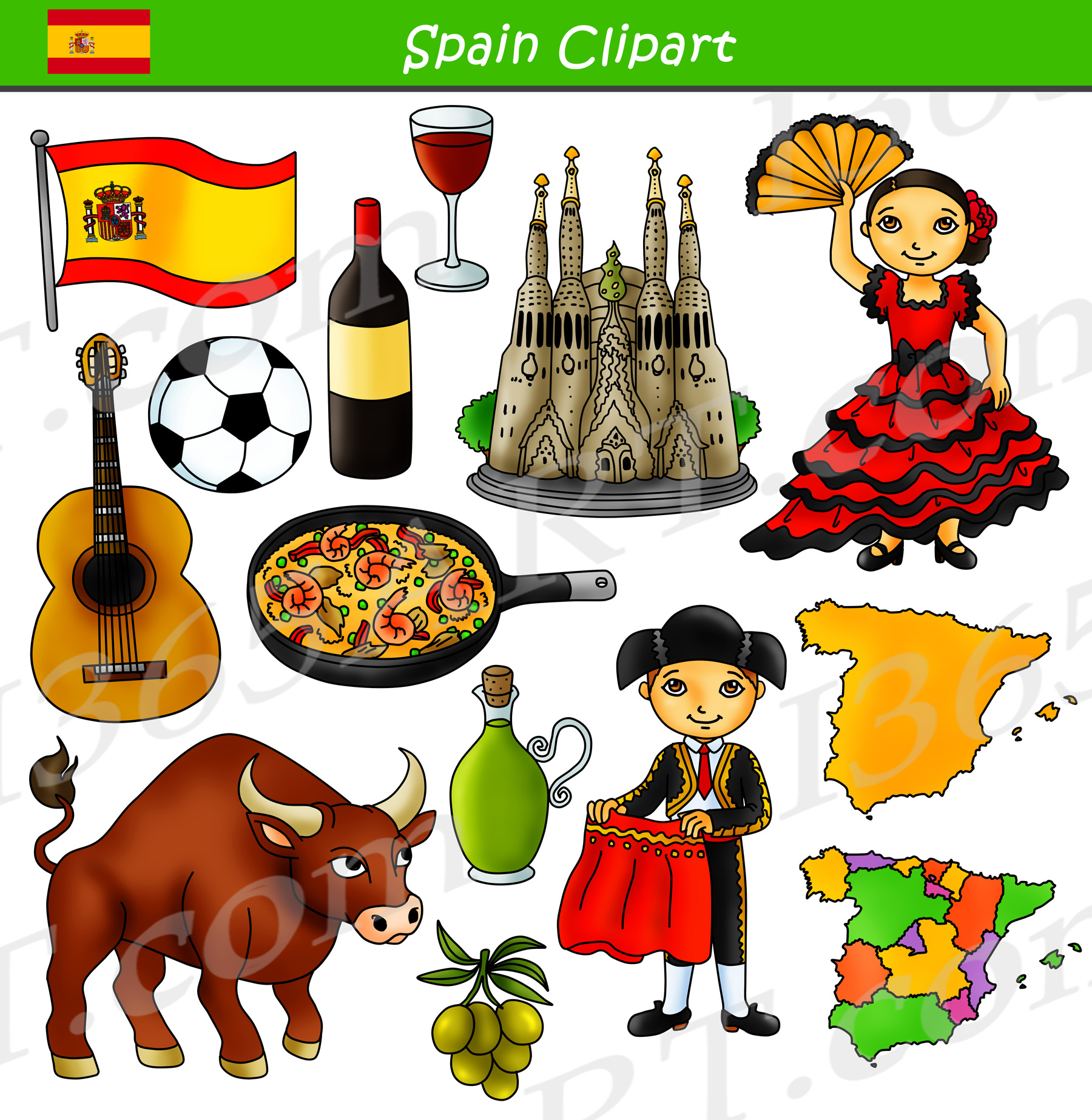 Spain Clipart Culture Graphics Bundle Set