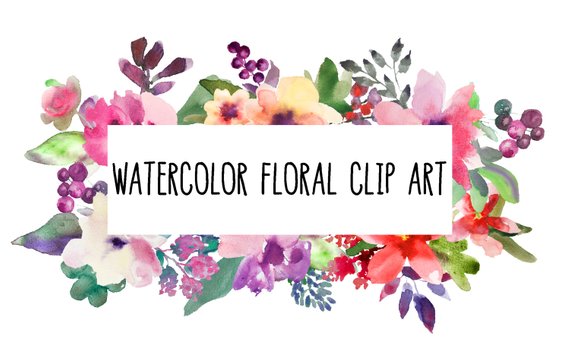Watercolor flowers clipart.