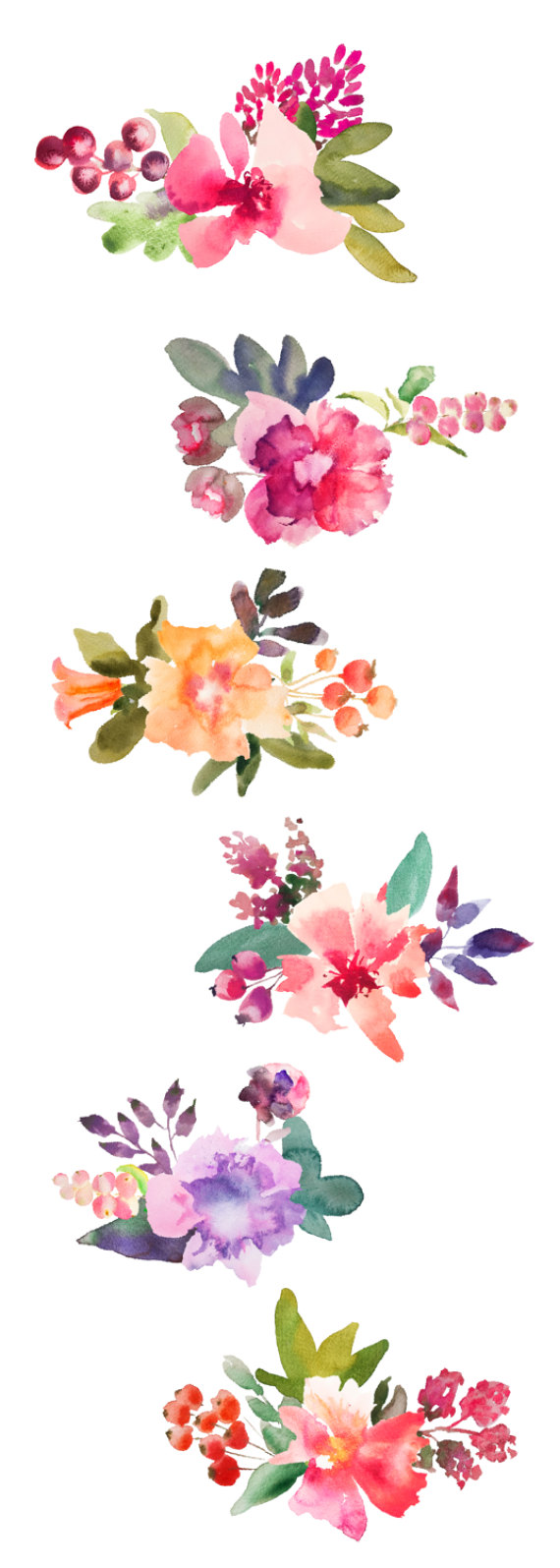 Watercolor flowers clipart, bunch, for personal and small