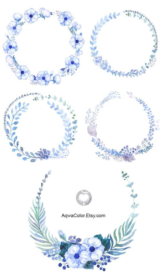 Watercolor Clipart Blue Wreaths