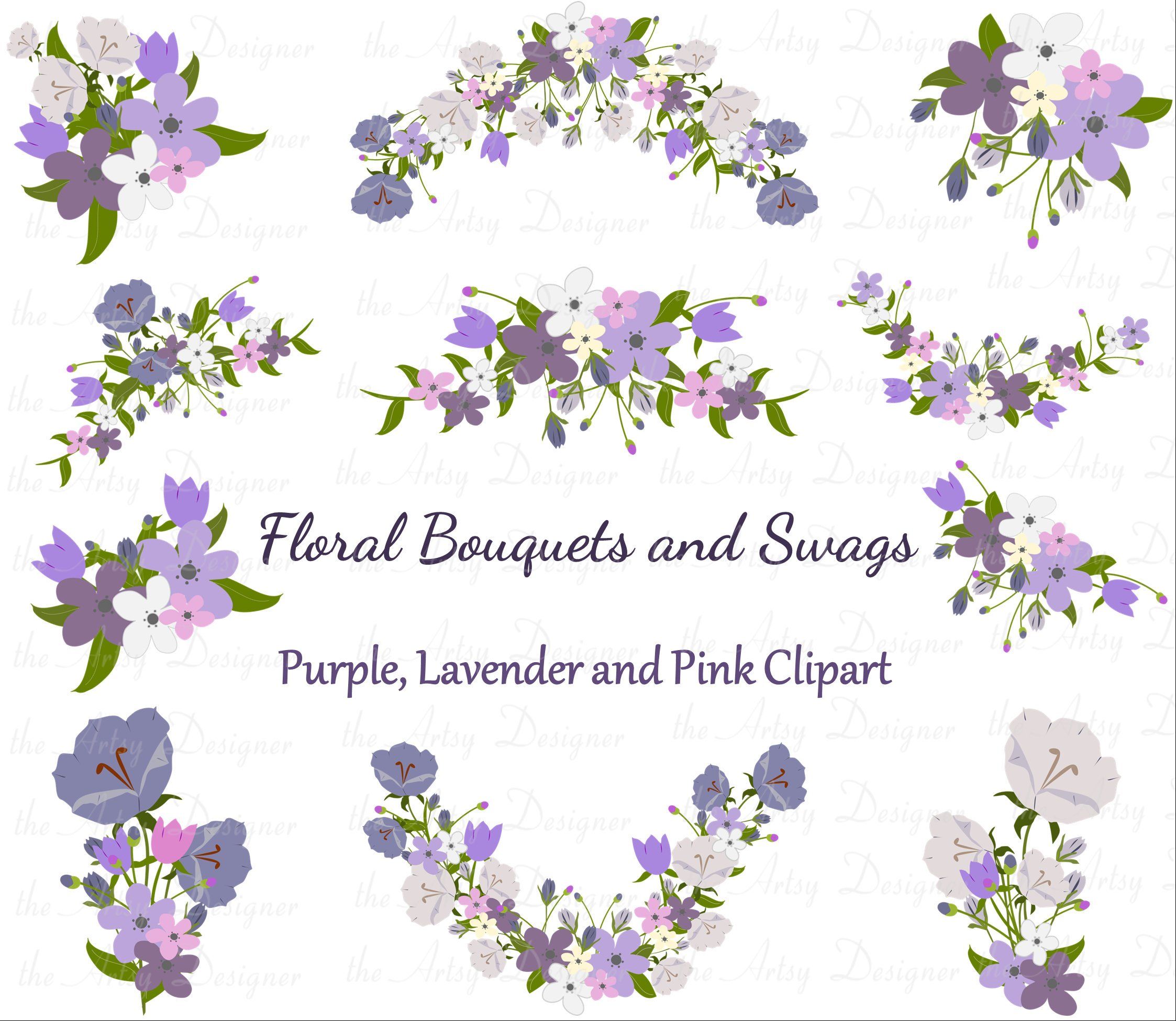 Flower Bouquet Clipart, Wedding Clipart, Purple Lavender