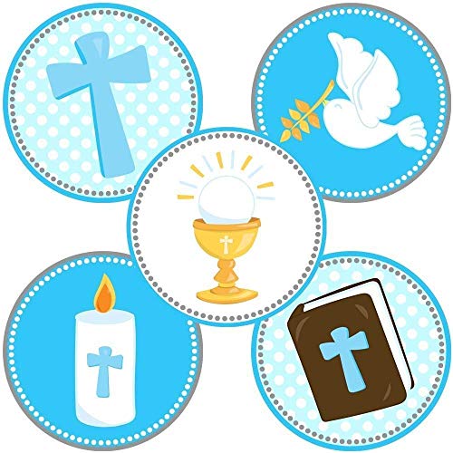 Boy First Holy Communion Party Favor Stickers in Blue