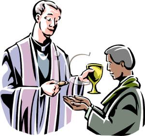 Priest serving communion.