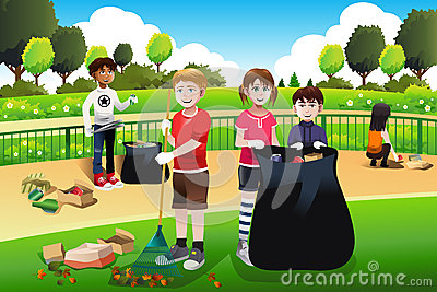 Children cleaning the community clipart