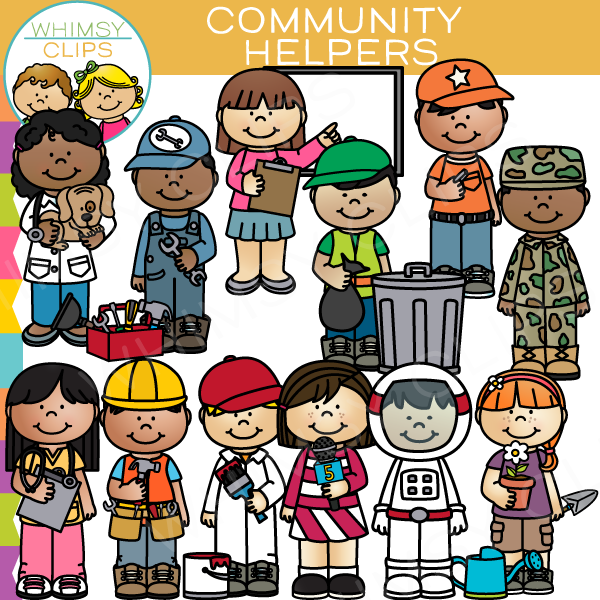 Cute black and white clipart community helpers