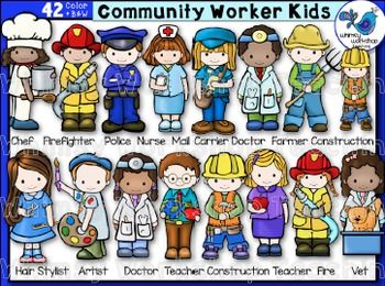 Community Worker Kids Clip Art Set