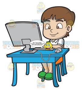 A Boy Typing An Essay Using His Desktop Computer