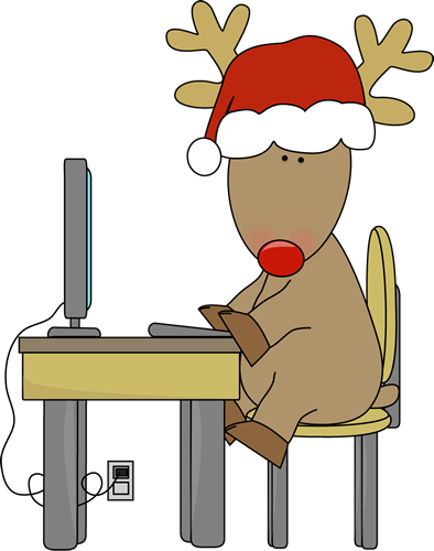 Reindeer using computer.