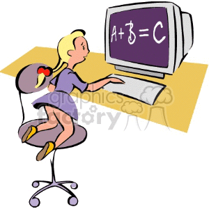 Cartoon student learning on a computer clipart