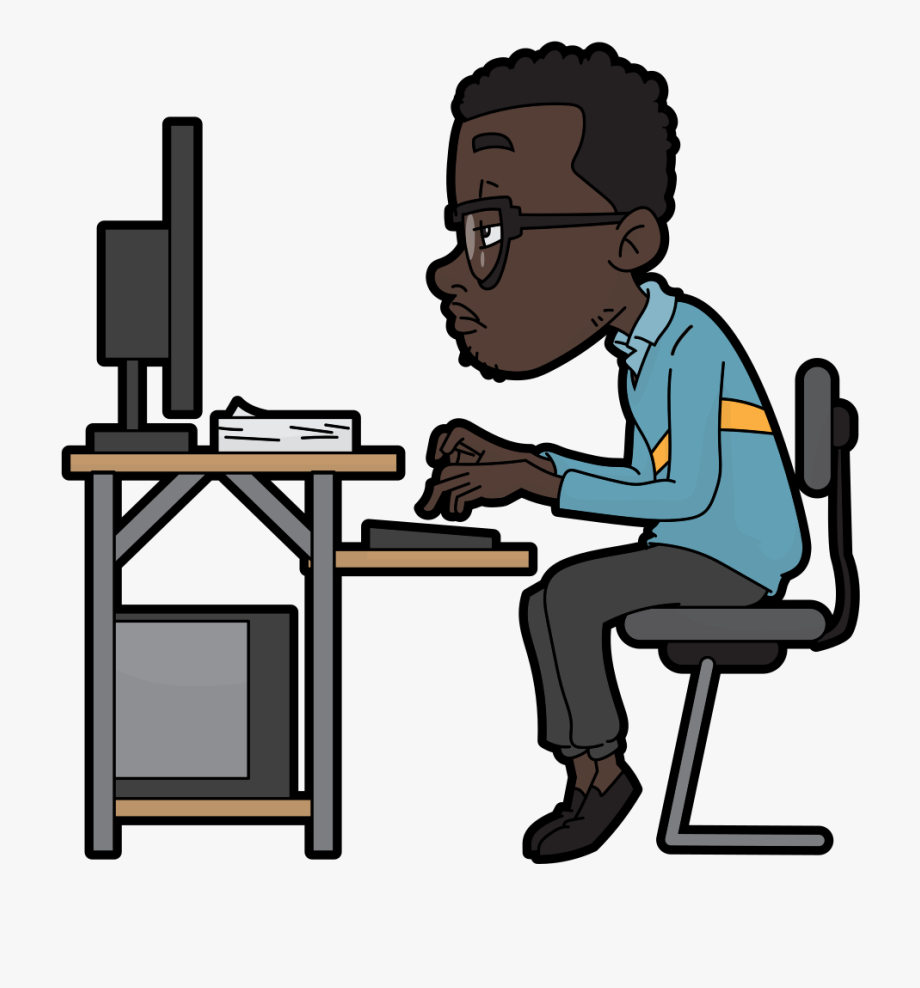 Black Cartoon Man Using A Computer