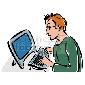 Man programming on a computer clipart
