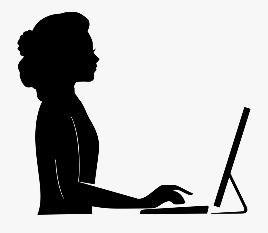 Woman computer silhouette.